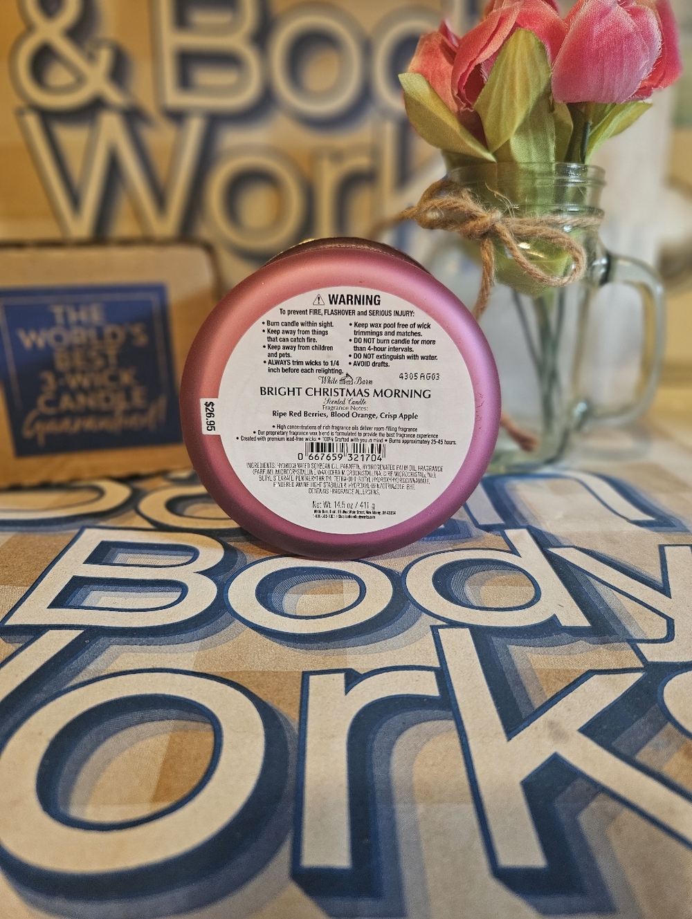 NWT Bath & Body Works Bright Christmas Morning 3-wick Candle - Pink and Gold - Picture 4 of 6